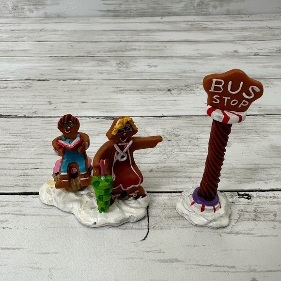 LEMAX Other - LEMAX SUGAR N SPICE BUS STOP SIGN & CHILD w/ MOM lot of 2 Christmas village